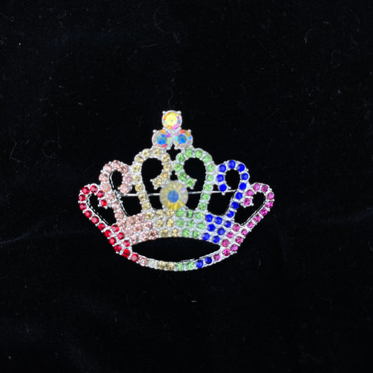 Rainbow Rhinestone Crown Pin