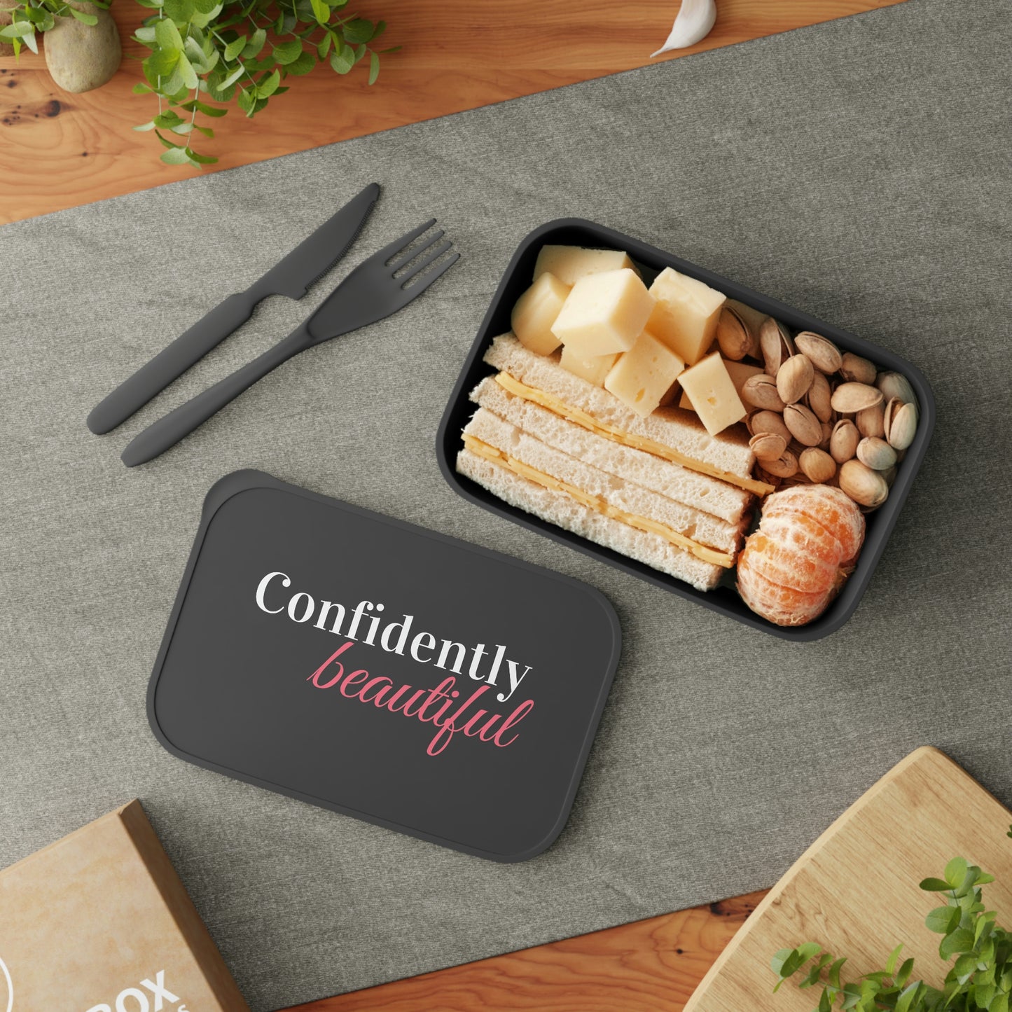 Confidently Beautiful Bento Box with Band and Utensils