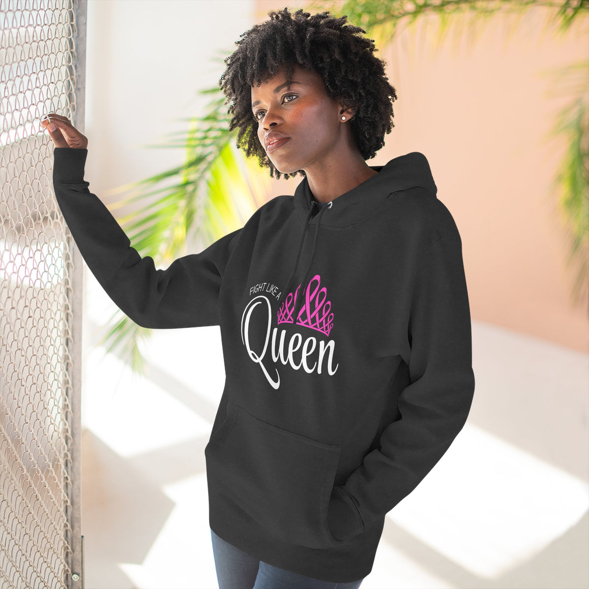 Fight like a Queen Crown - Breast Cancer Support Fleece Hoodie