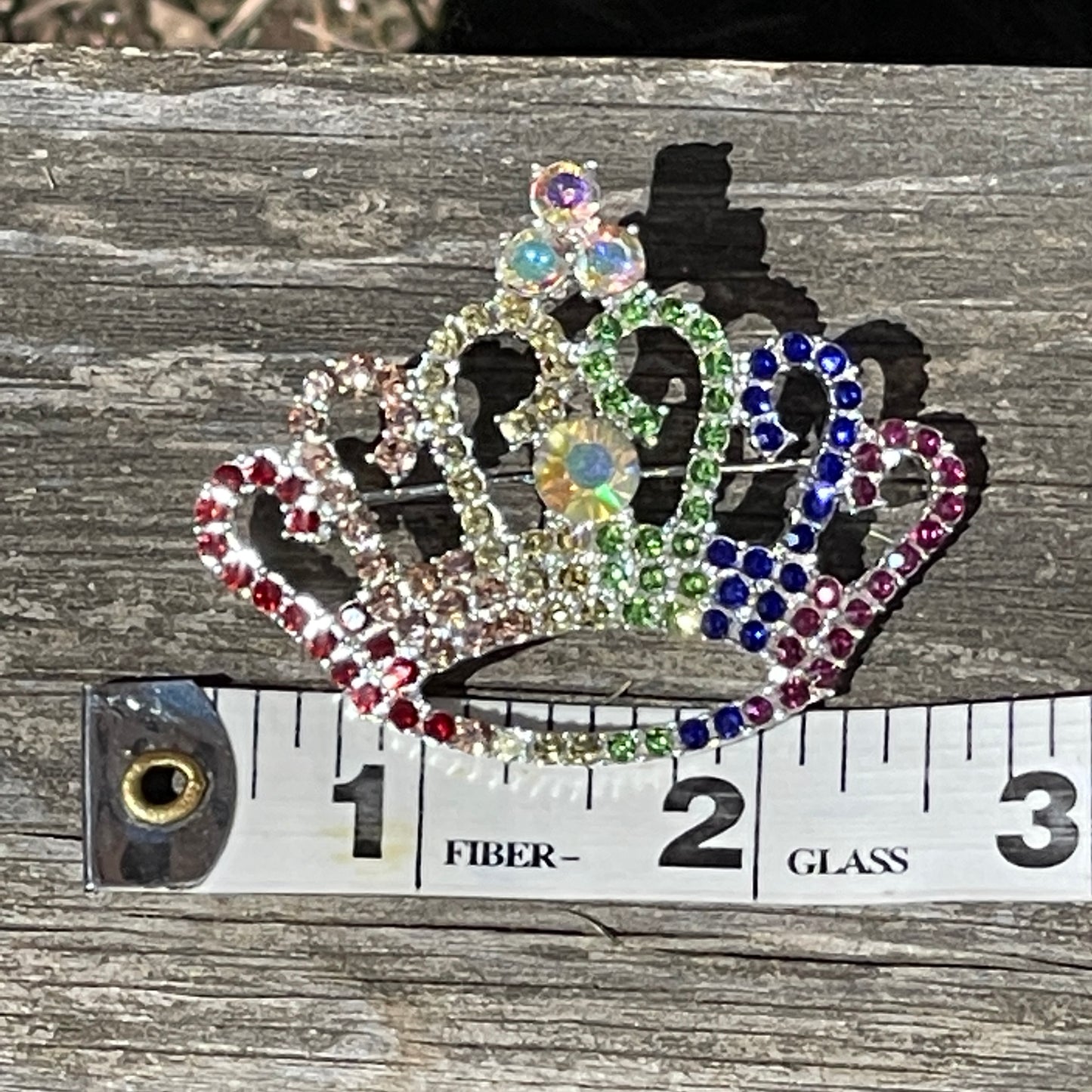 Rainbow Rhinestone Crown Pin
