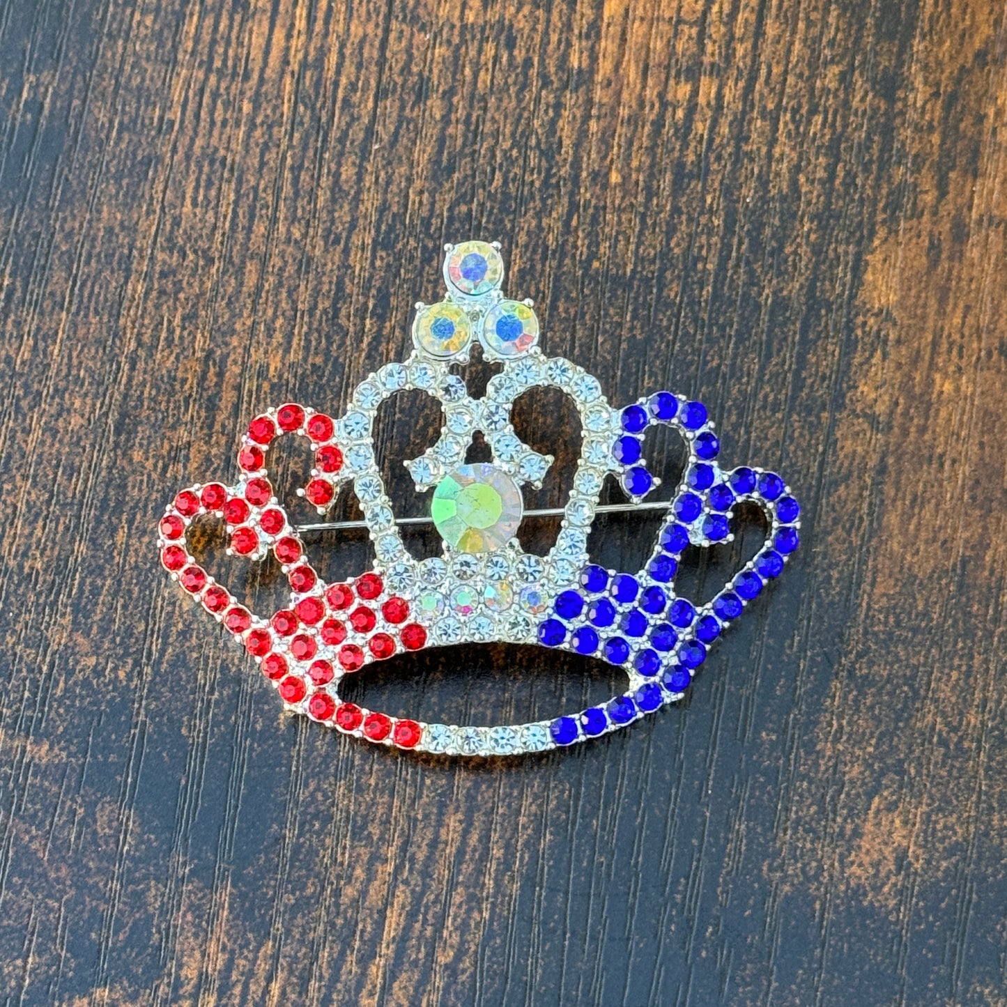 Patriotic Rhinestone Crown Pin