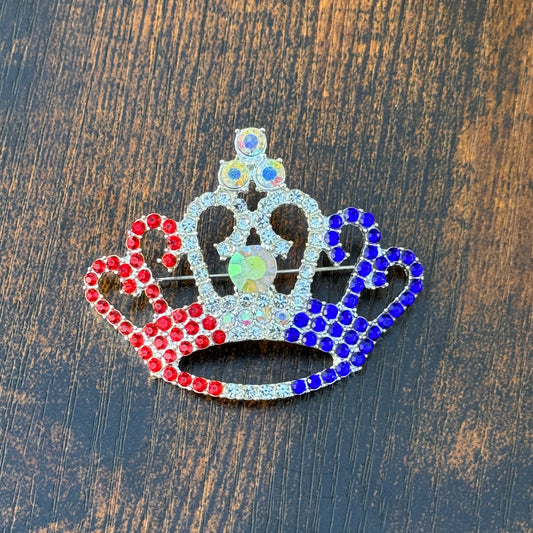 Patriotic Rhinestone Crown Pin