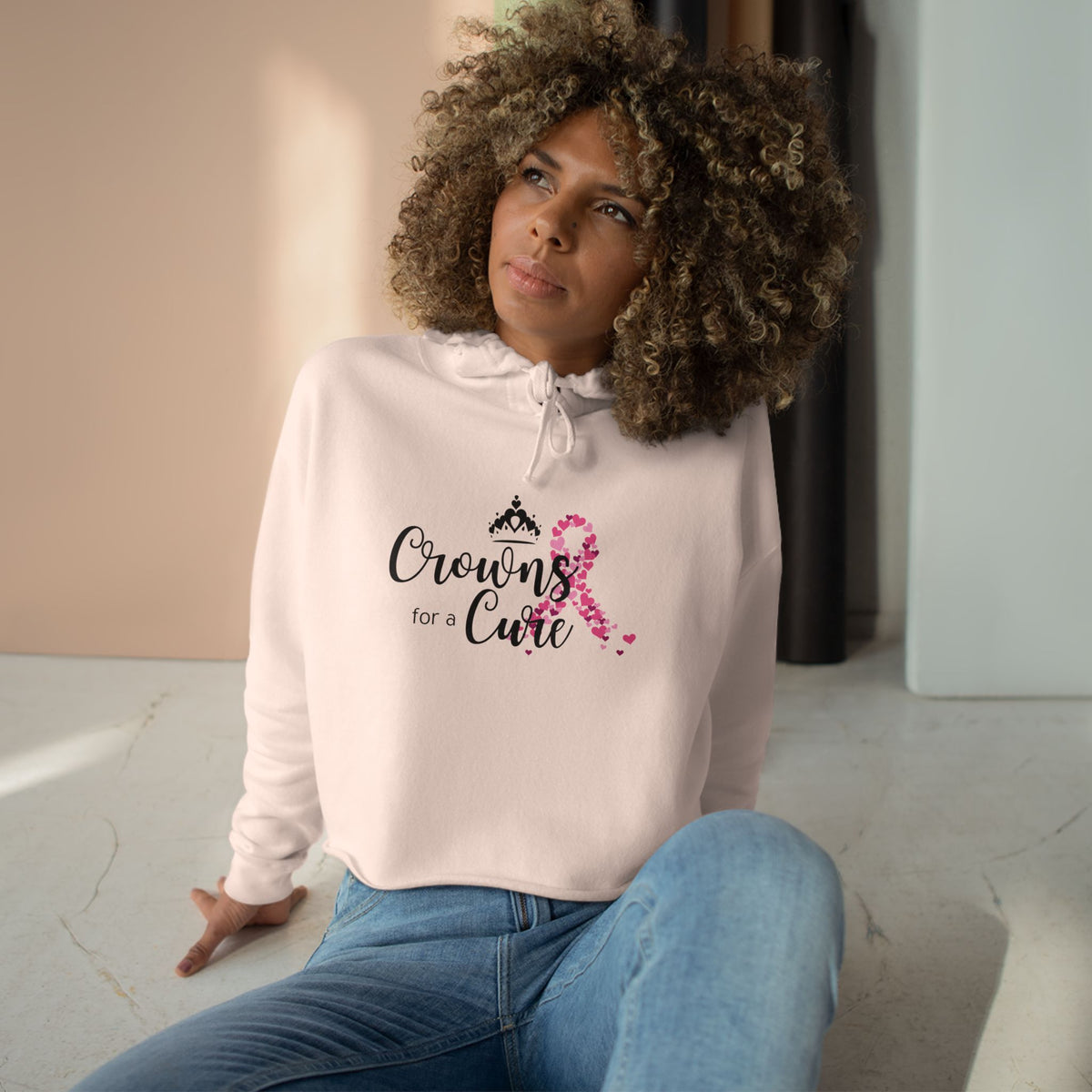 Crowns for a Cure - Breast Cancer Support Crop Hoodie