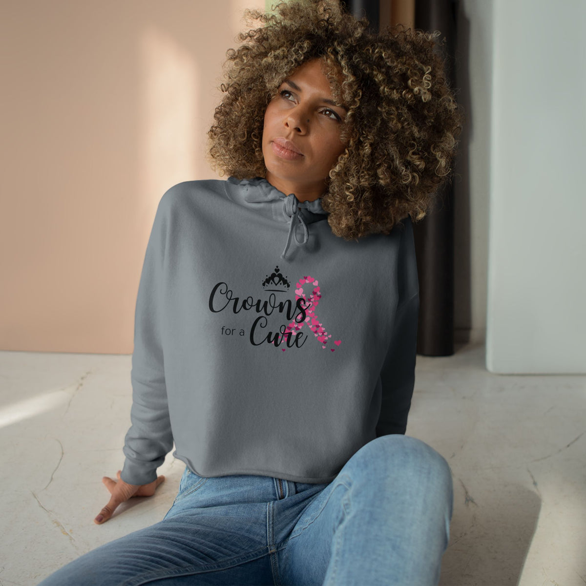 Crowns for a Cure - Breast Cancer Support Crop Hoodie